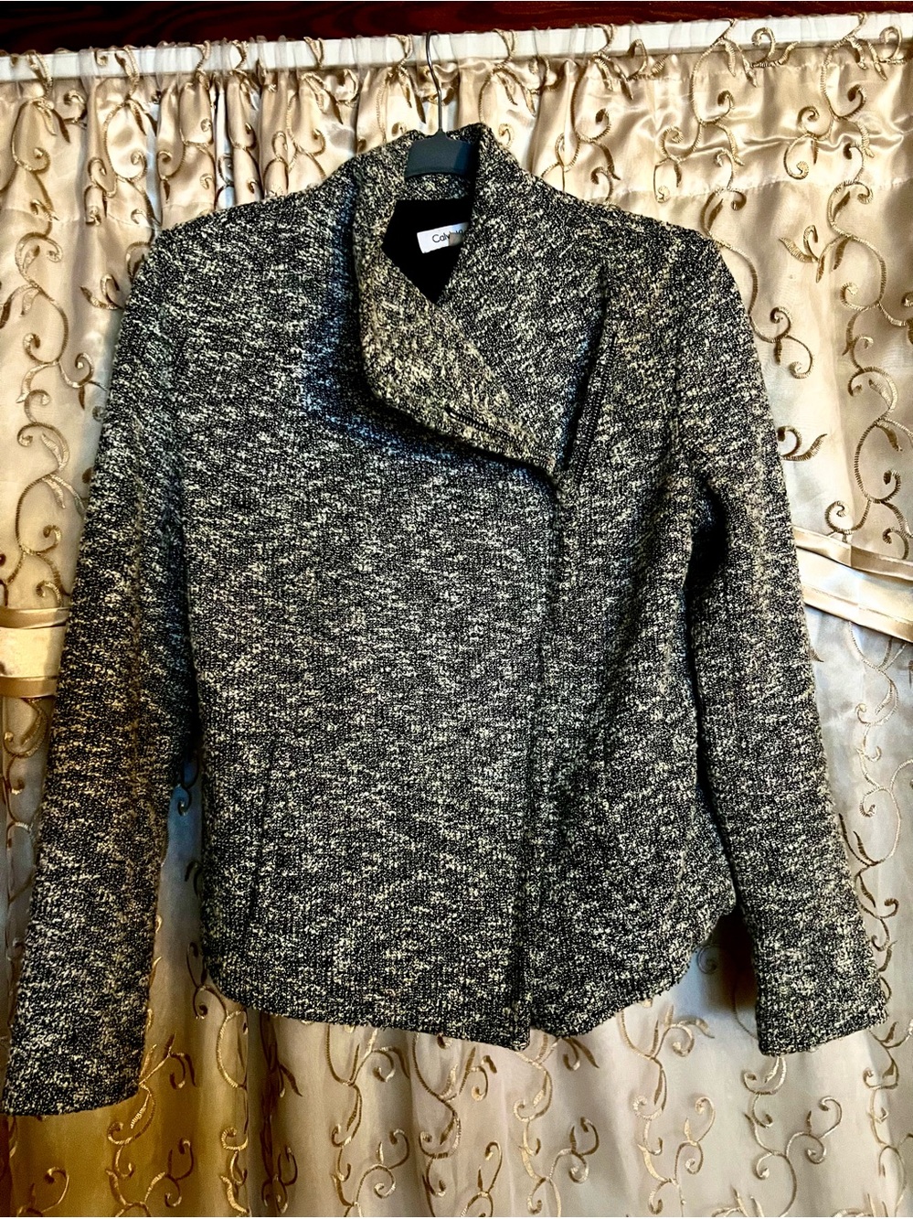 Calvin Klein Black and White Knit Asymmetrical Blazer